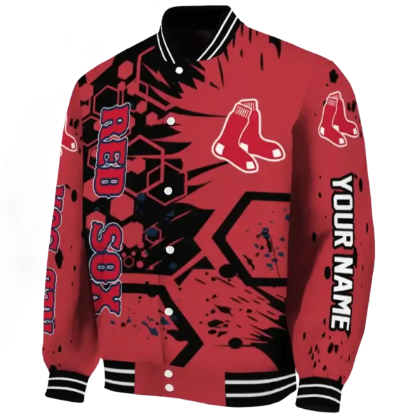 personalized boston red sox hexagon cluster red black varsity jacket best selling