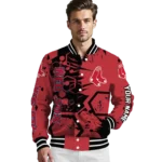 personalized boston red sox hexagon cluster red black varsity jacket best selling