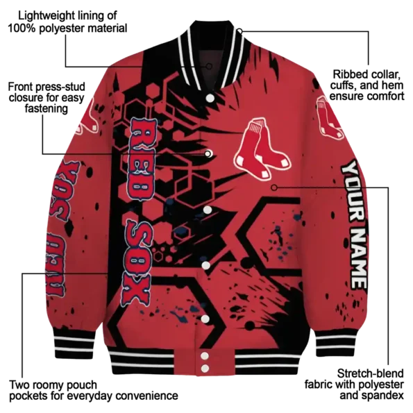personalized boston red sox hexagon cluster red black varsity jacket new arrival