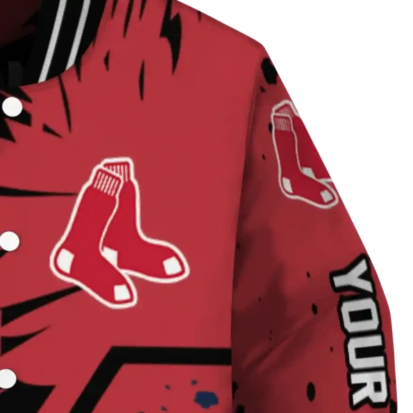 personalized boston red sox hexagon cluster red black varsity jacket premium grade