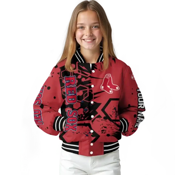 personalized boston red sox hexagon cluster red black varsity jacket top rated