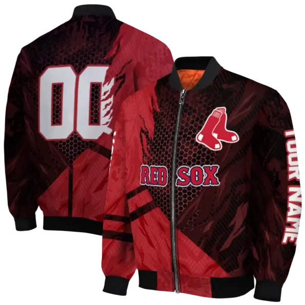 personalized boston red sox hexagon mesh red black bomber jacket fashion forward