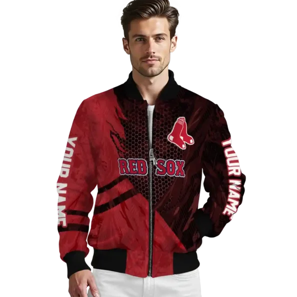 personalized boston red sox hexagon mesh red black bomber jacket high quality