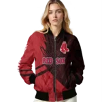personalized boston red sox hexagon mesh red black bomber jacket best selling