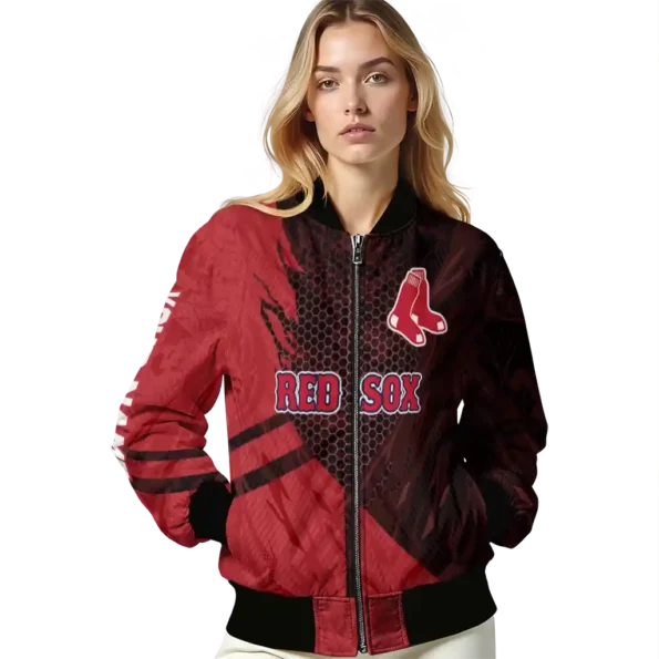 personalized boston red sox hexagon mesh red black bomber jacket latest model
