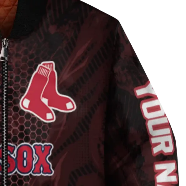 personalized boston red sox hexagon mesh red black bomber jacket premium grade