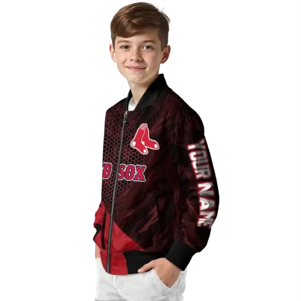 personalized boston red sox hexagon mesh red black bomber jacket trendy