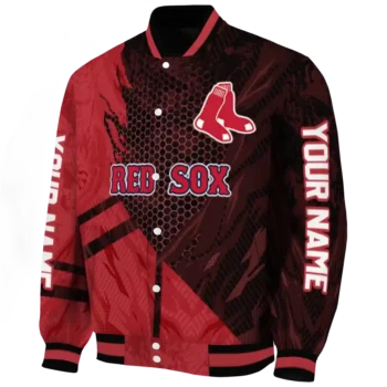 personalized boston red sox hexagon mesh red black varsity jacket best selling