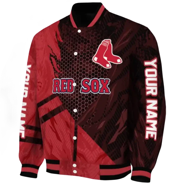 personalized boston red sox hexagon mesh red black varsity jacket best selling