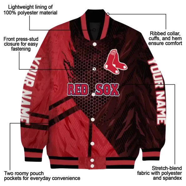 personalized boston red sox hexagon mesh red black varsity jacket new arrival