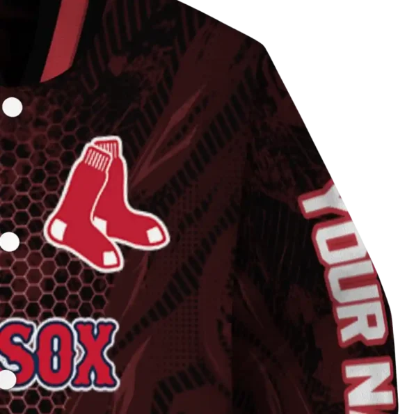 personalized boston red sox hexagon mesh red black varsity jacket premium grade