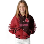 personalized boston red sox hexagon mesh red black varsity jacket best selling