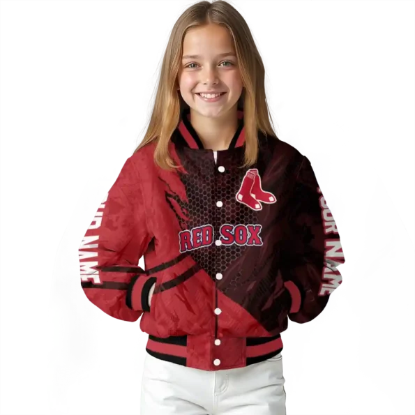 personalized boston red sox hexagon mesh red black varsity jacket top rated