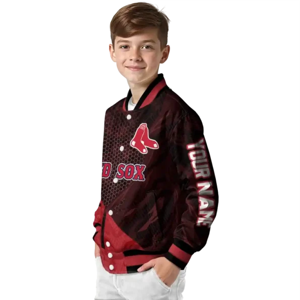 personalized boston red sox hexagon mesh red black varsity jacket trendy