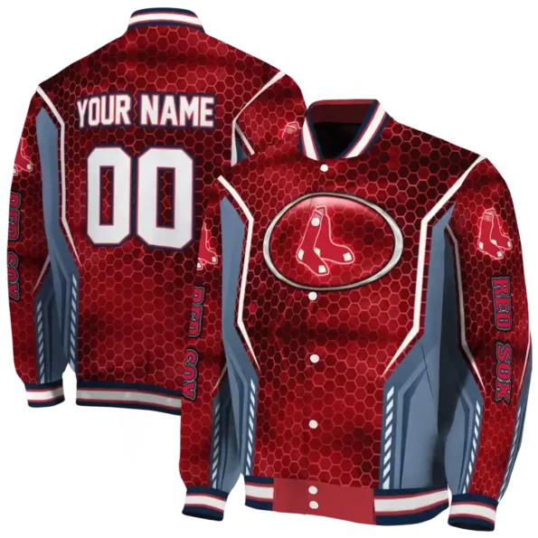 personalized boston red sox power plate red varsity jacket fashion forward