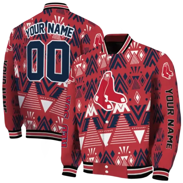 personalized boston red sox pyramid shapes red varsity jacket fashion forward