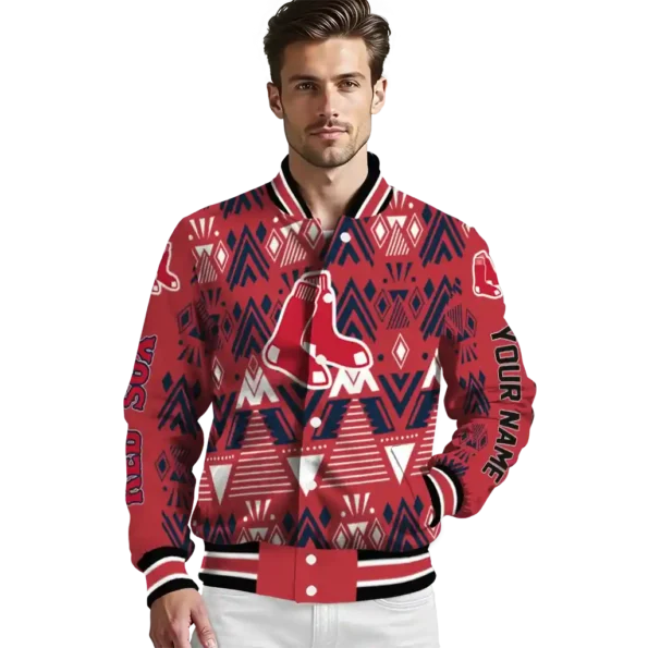 personalized boston red sox pyramid shapes red varsity jacket high quality