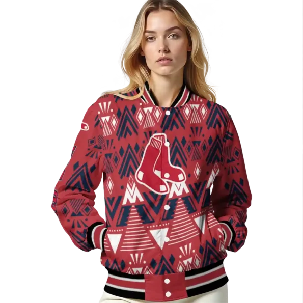 personalized boston red sox pyramid shapes red varsity jacket latest model