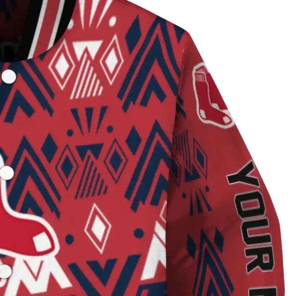 personalized boston red sox pyramid shapes red varsity jacket premium grade
