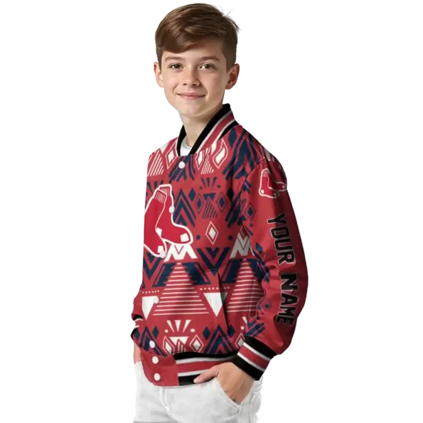 personalized boston red sox pyramid shapes red varsity jacket trendy