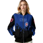 personalized chicago cubs flame border blue black bomber jacket best selling