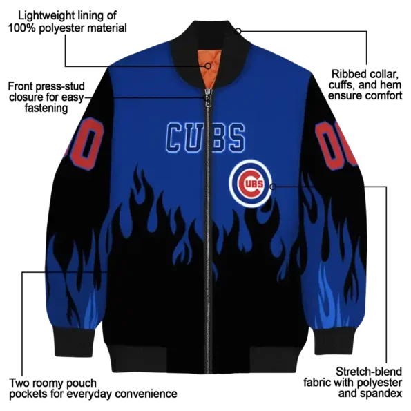 personalized chicago cubs flame border blue black bomber jacket new arrival