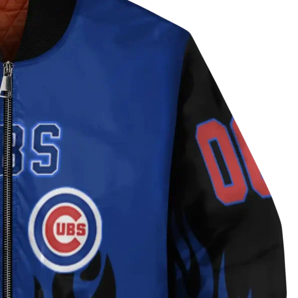personalized chicago cubs flame border blue black bomber jacket premium grade