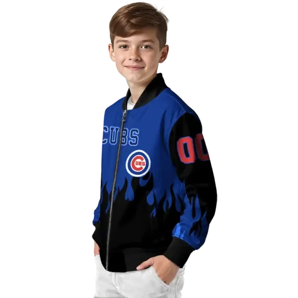 personalized chicago cubs flame border blue black bomber jacket trendy