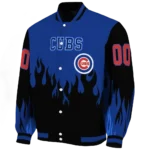 personalized chicago cubs flame border blue black varsity jacket best selling