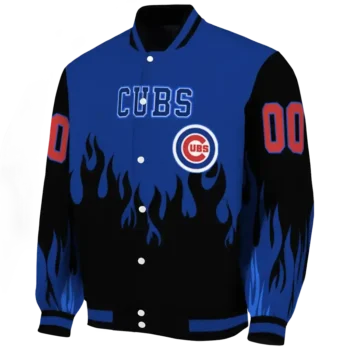 personalized chicago cubs flame border blue black varsity jacket best selling