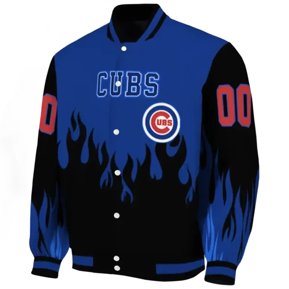 personalized chicago cubs flame border blue black varsity jacket best selling