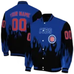 personalized chicago cubs flame border blue black varsity jacket best selling