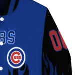 personalized chicago cubs flame border blue black varsity jacket best selling
