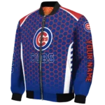 personalized chicago cubs hexagon grid blue bomber jacket best selling