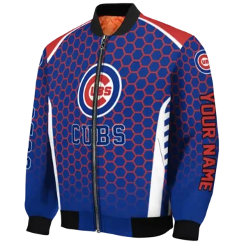 personalized chicago cubs hexagon grid blue bomber jacket best selling
