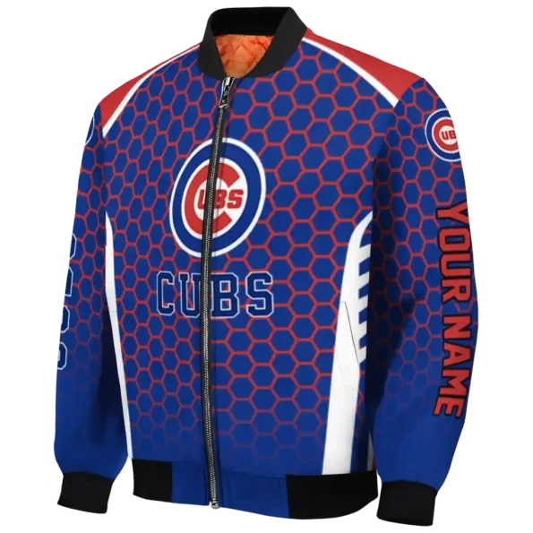 personalized chicago cubs hexagon grid blue bomber jacket best selling