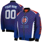 personalized chicago cubs hexagon grid blue bomber jacket best selling