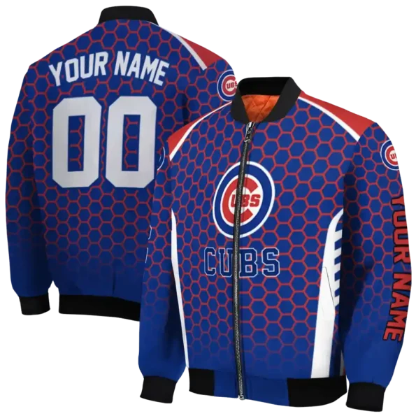 personalized chicago cubs hexagon grid blue bomber jacket fashion forward