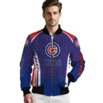 personalized chicago cubs hexagon grid blue bomber jacket best selling