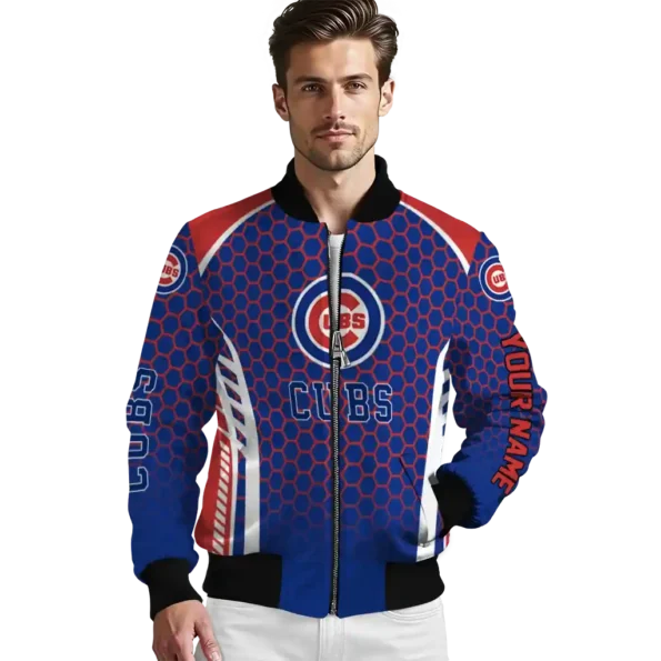 personalized chicago cubs hexagon grid blue bomber jacket high quality