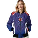 personalized chicago cubs hexagon grid blue bomber jacket best selling