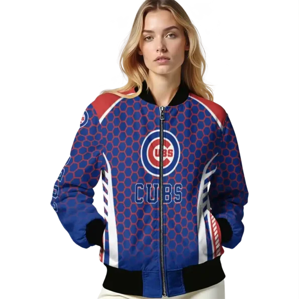 personalized chicago cubs hexagon grid blue bomber jacket latest model