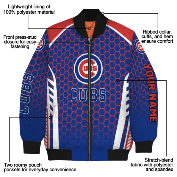 personalized chicago cubs hexagon grid blue bomber jacket new arrival