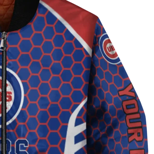 personalized chicago cubs hexagon grid blue bomber jacket premium grade
