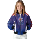 personalized chicago cubs hexagon grid blue bomber jacket best selling