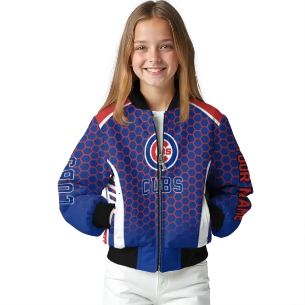 personalized chicago cubs hexagon grid blue bomber jacket top rated