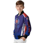 personalized chicago cubs hexagon grid blue bomber jacket best selling