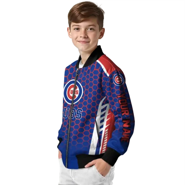 personalized chicago cubs hexagon grid blue bomber jacket trendy