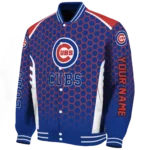 personalized chicago cubs hexagon grid blue varsity jacket best selling