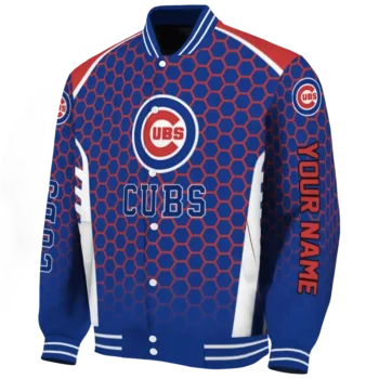 personalized chicago cubs hexagon grid blue varsity jacket best selling